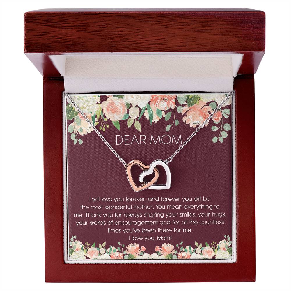 Dear Mom Watercolor Flower Interlocking Hearts Necklace Mother'S Day Message Card