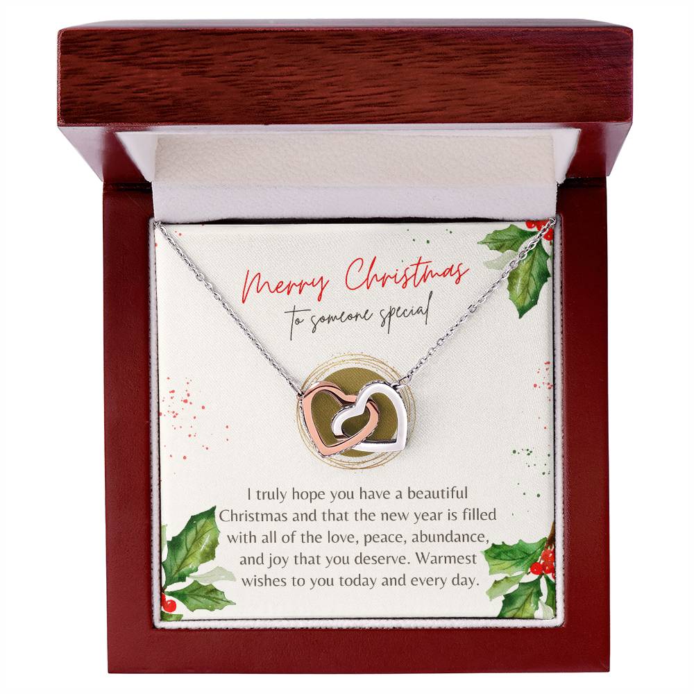 Merry Christmas Interlocking Hearts Necklace Cream Holly