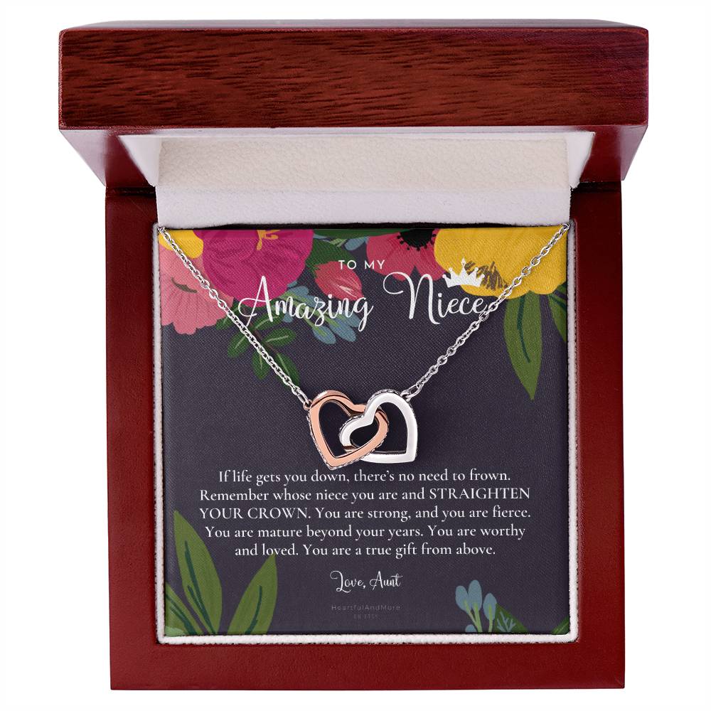 To My Amazing Niece Straighten Your Crown Necklace Aunt Niece Necklace Niece Birthday Gift Niece Graduation Gift Interlocking Hearts Necklace
