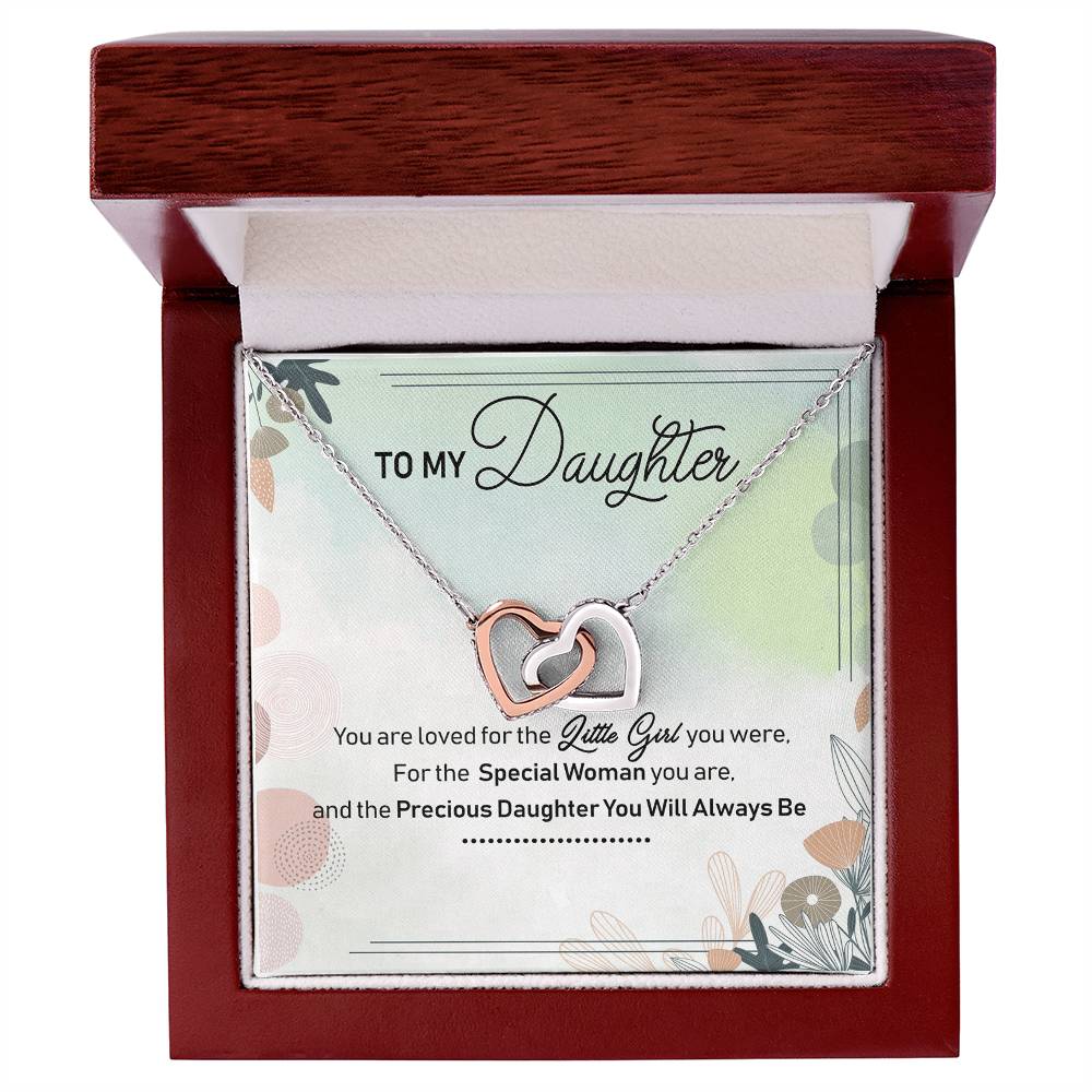 To My Daughter Interlocking Hearts Necklace Birthday Gift Message Card