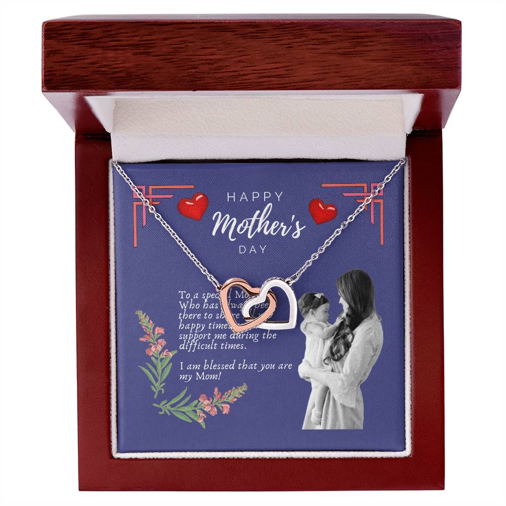 Mother'S Day Interlocking Hearts Pendant Necklace With Royal Blue Message Card Interlocking Hearts Necklace