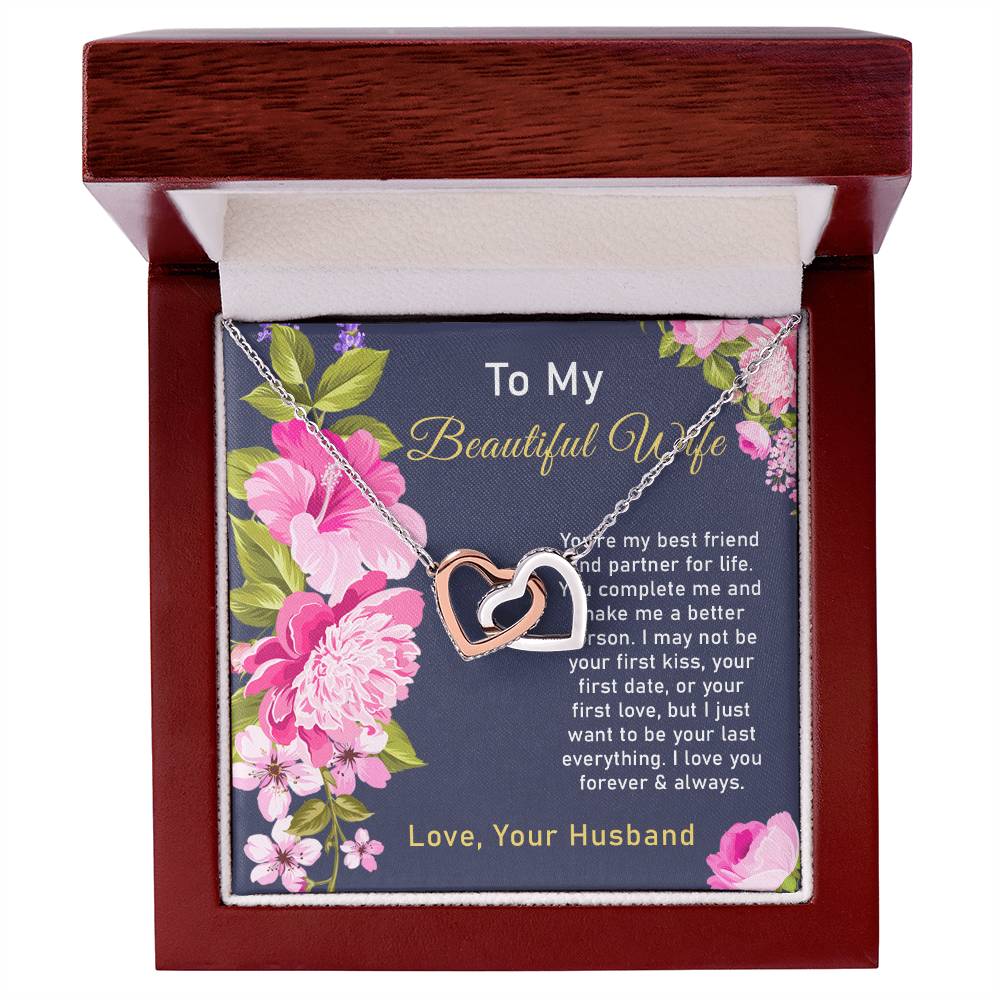 To My Beautiful Wife Interlocking Hearts Necklace