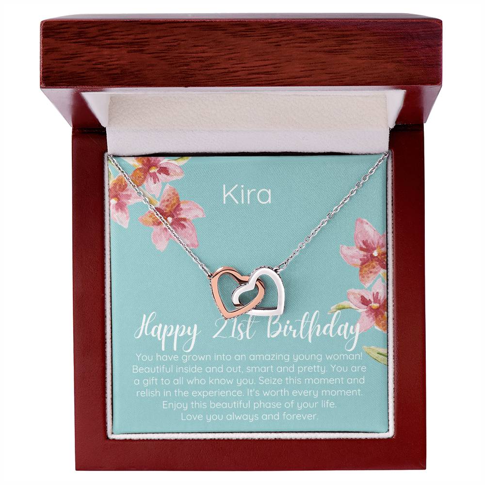 Personalized Happy 21St Birthday Interlocked Hearts Necklace Interlocking Hearts Necklace