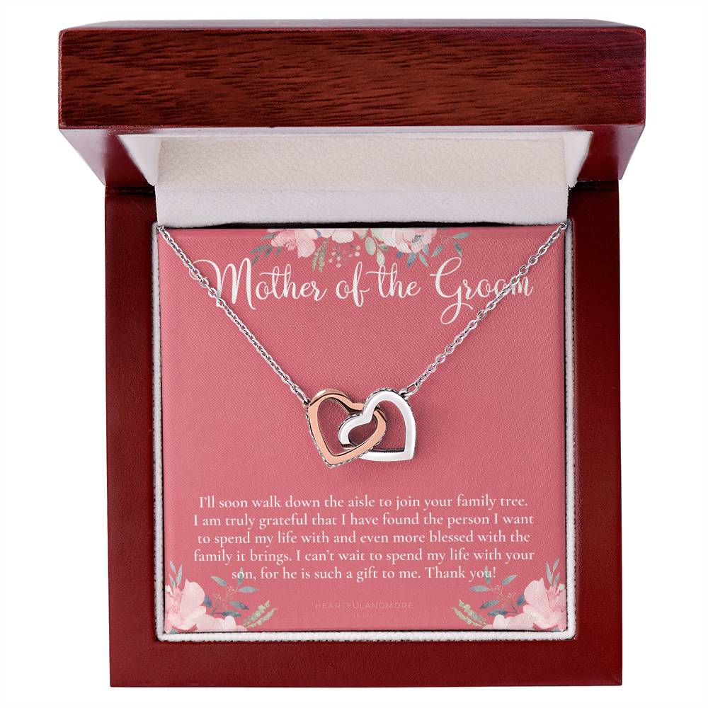 Mother Of The Groom Gift Necklace Wedding Gift Bridal Party Rehearsal Dinner Man Of My Dreams Parent Of Groom Mother In Law Gift Interlocking Hearts Necklace