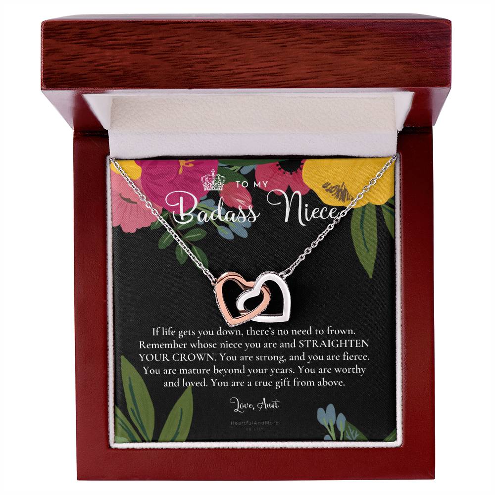 To My Badass Niece Straighten Your Crown Necklace Aunt Niece Necklace Niece Birthday Gift Niece Graduation Gift Interlocking Hearts Necklace
