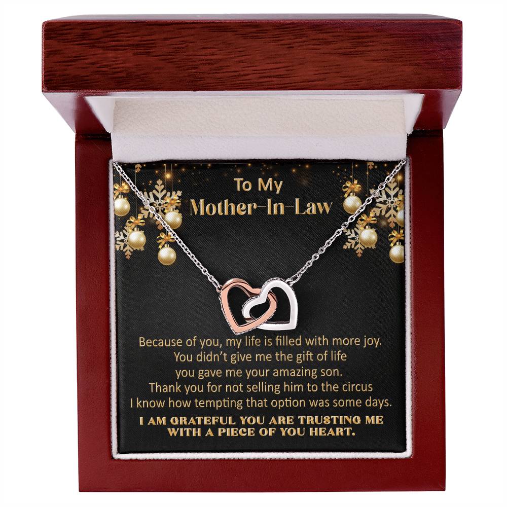 Gift For Mother-In-Law Christmas - More Joy - Interlocking Interlocking Hearts Necklace