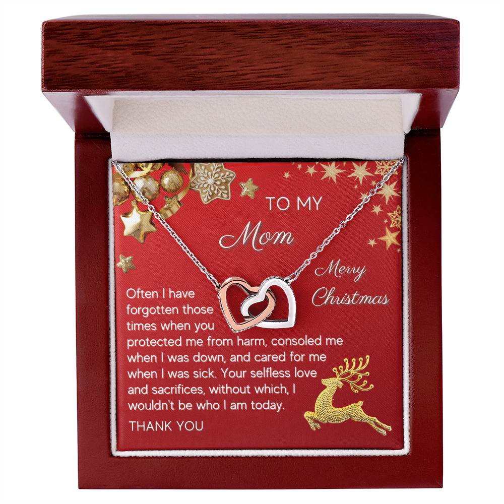 Gift For Mom Interlocking Hearts Necklace - Christmas Red