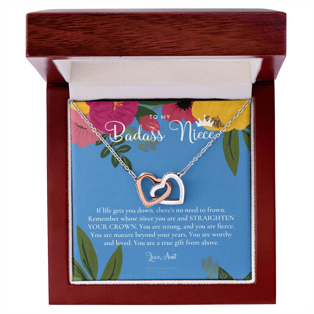 To My Badass Niece Straighten Your Crown Necklace Aunt Niece Necklace Niece Birthday Gift Niece Graduation Gift Interlocking Hearts Necklace