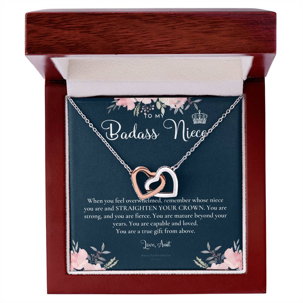 To My Badass Niece Straighten Your Crown Necklace Aunt Niece Necklace Niece Birthday Gift Niece Graduation Gift Interlocking Hearts Necklace