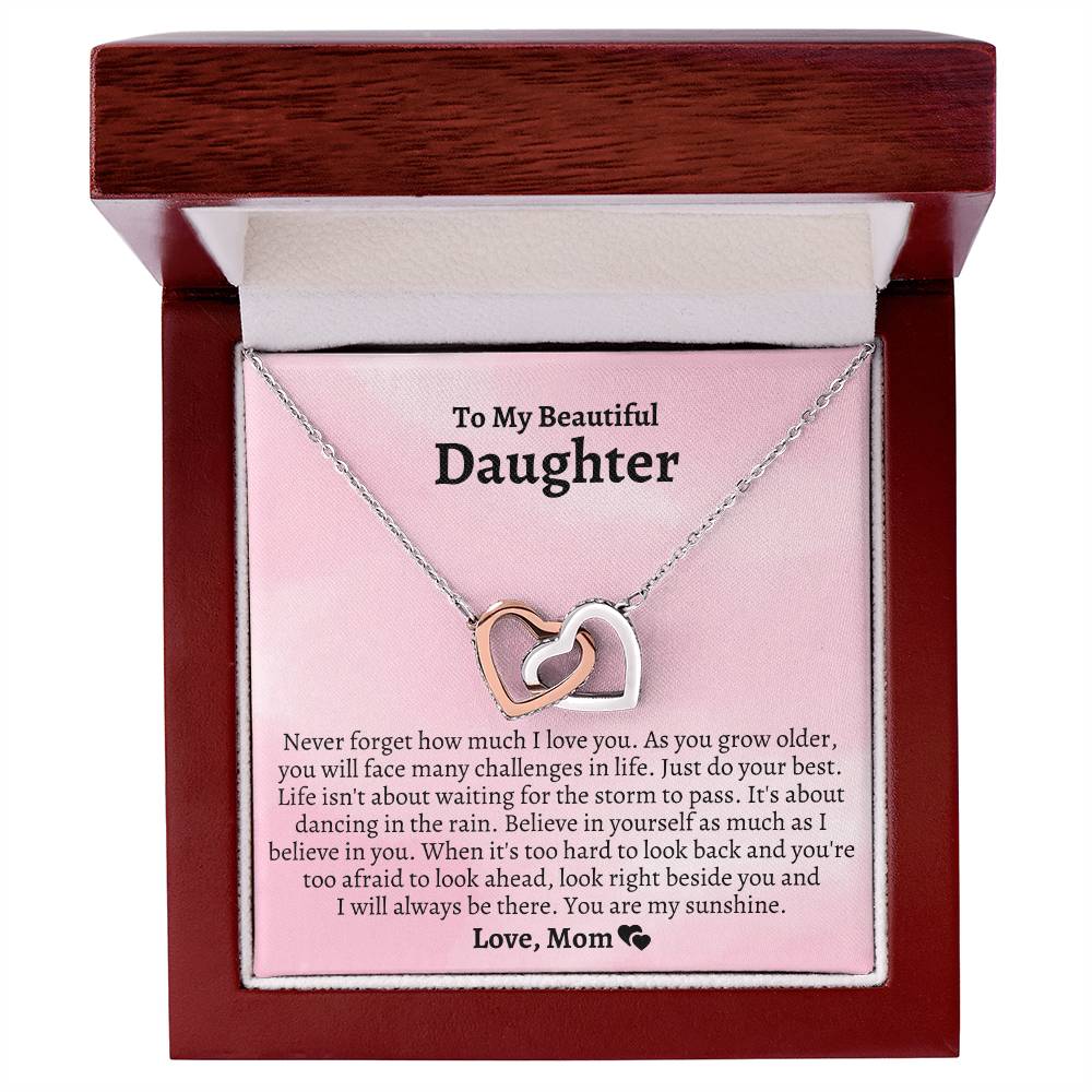 To My Daughter - You’Re My Sunshine- Interlocking Necklace Interlocking Hearts Necklace