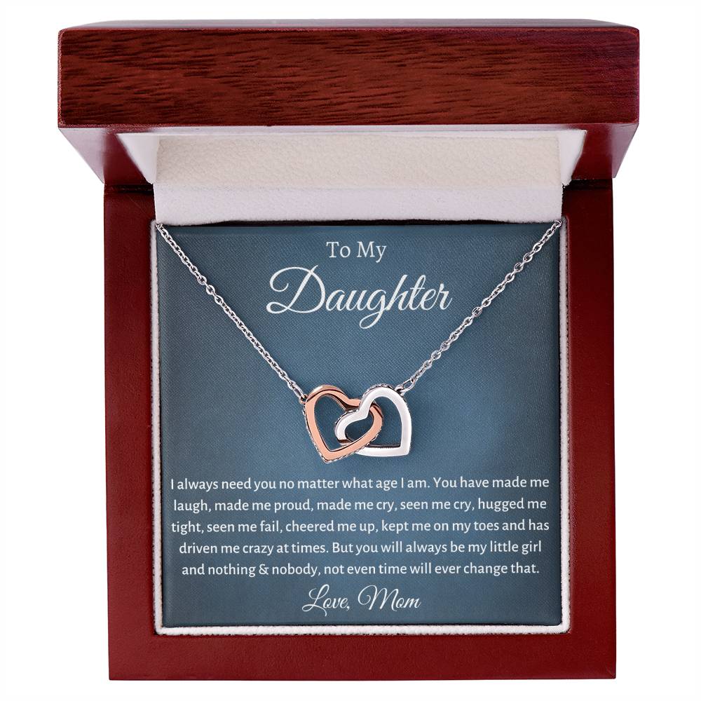 To My Daughter - Always Be My Little Girl - Heart Necklace Interlocking Hearts Necklace