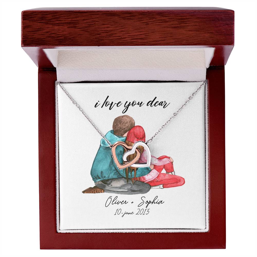 I Love You Baby Date Interlocking Hearts Necklace