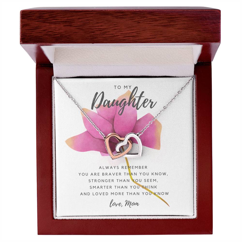 To My Daughter Necklace - Pink Rose Interlocking Hearts Necklace