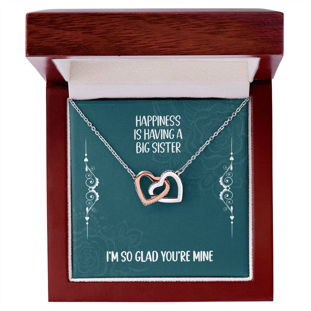 Heart Necklace Gift For Big Sister - Happiness Is Having A Big Sister Interlocking Hearts Necklace