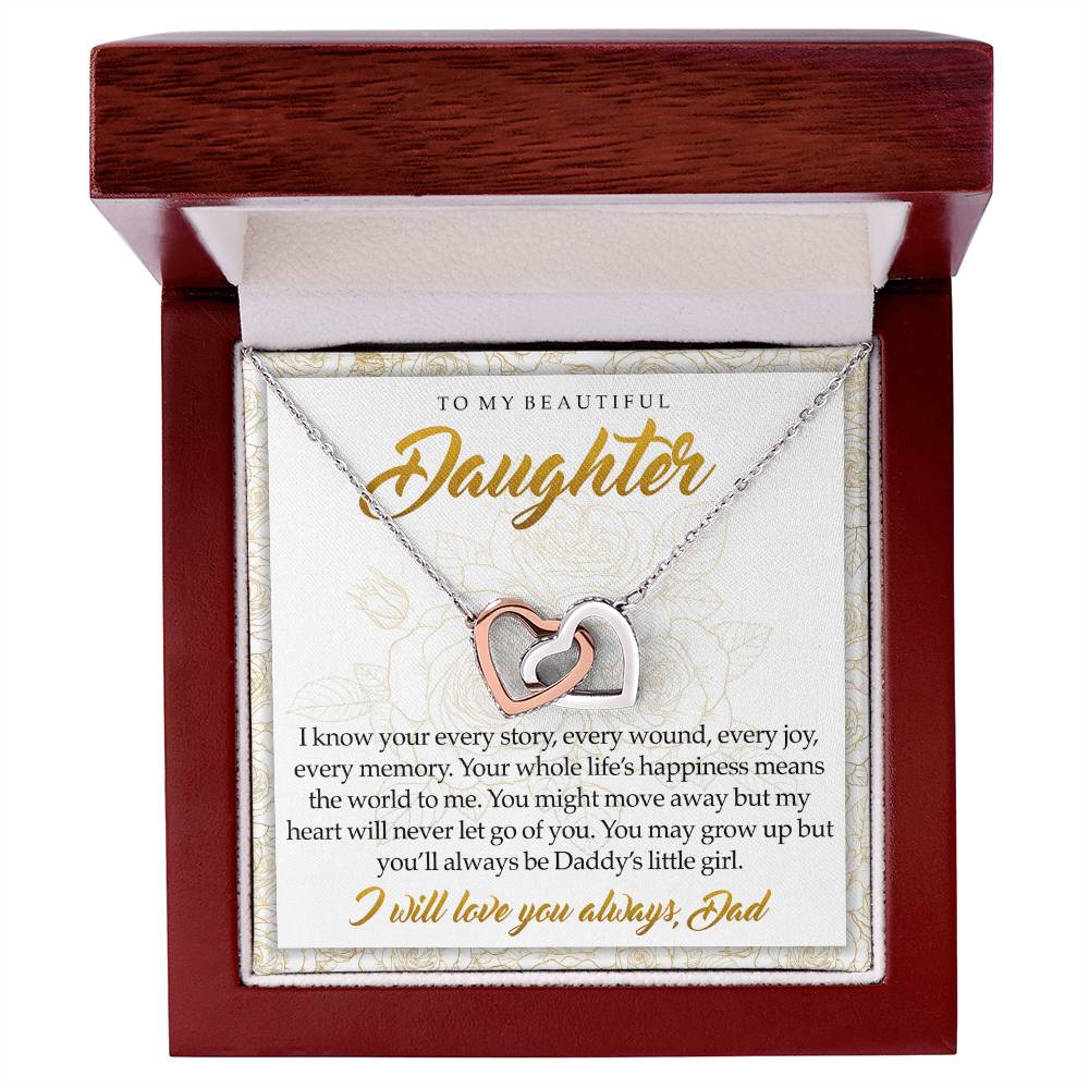 To My Daughter You'Ll Always Be Daddy'S Little Girl Interlocking Hearts Necklace