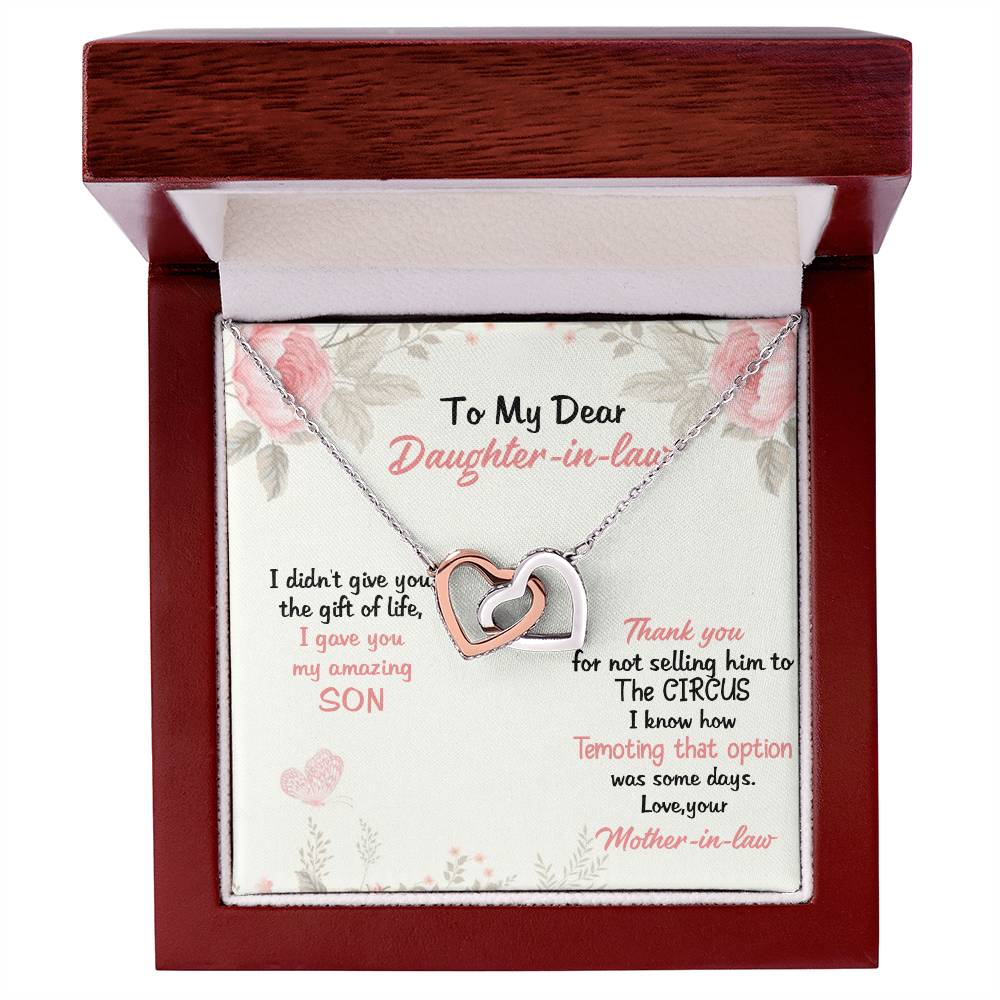 To My Dear Daughter In Law Thank You For Not Selling My Son Love From Mother In Law Love Forever Neckless Interlocking Hearts Necklace