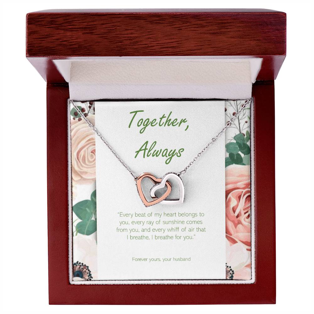 Two Hearts Necklace - Cubic Zirconia Stones Interlocking Hearts Necklace