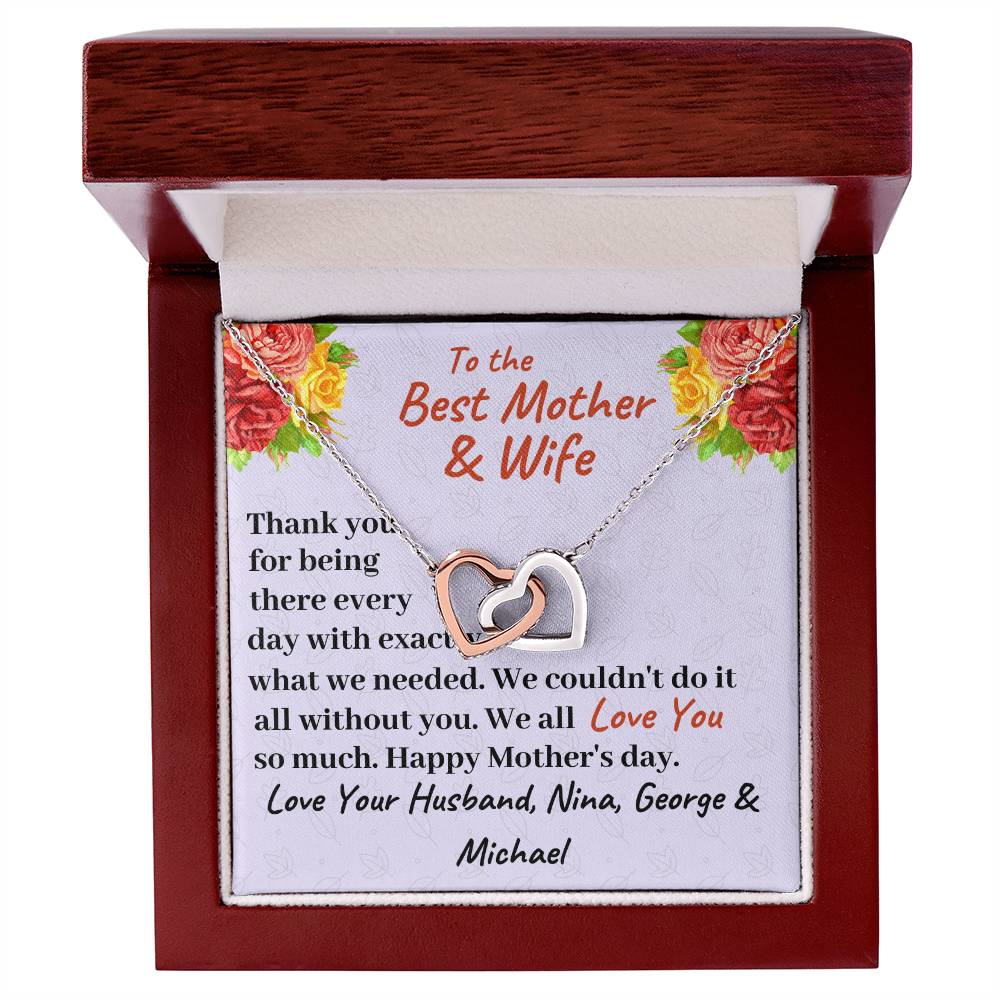 To The Best Mother And Wife Interlocking Hearts Necklace