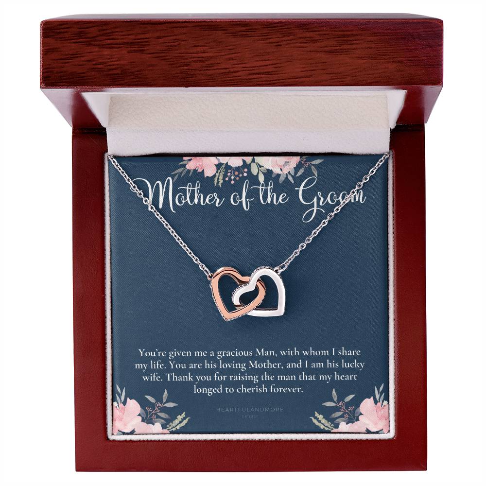 Mother Of The Groom Gift Necklace Wedding Gift Bridal Party Rehearsal Dinner Man Of My Dreams Parent Of Groom Mother In Law Gift Interlocking Hearts Necklace