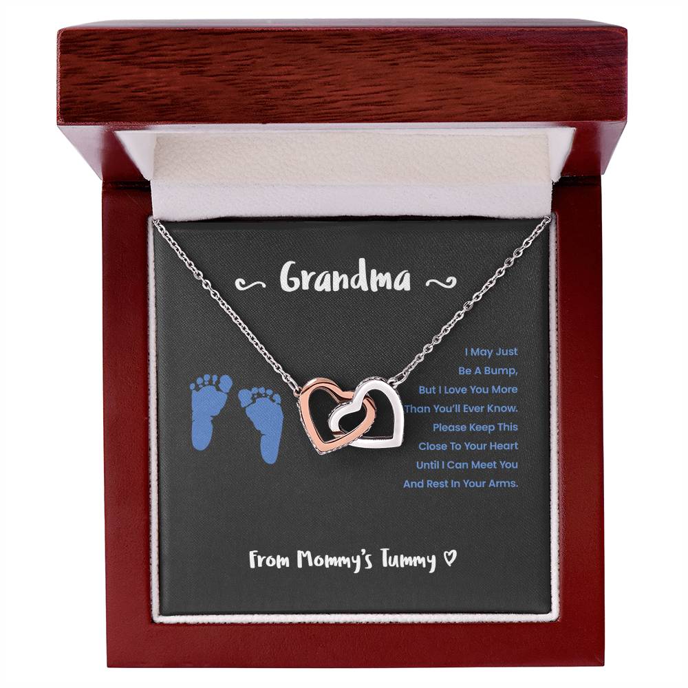 Grandma I Can'T Wait To Meet You - Blue Version Interlocking Hearts Necklace