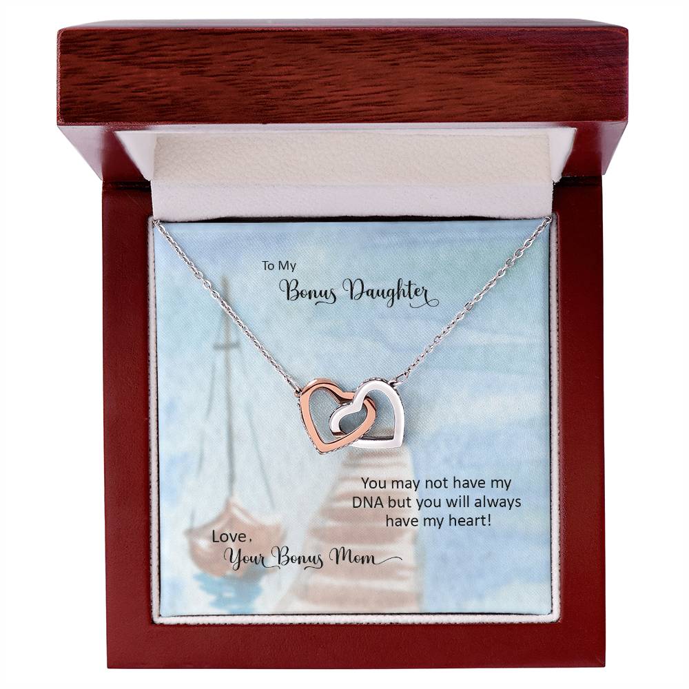 Bonus Daughter From Bonus Mom No Dna But You Have My Heart Interlocking Hearts Necklace
