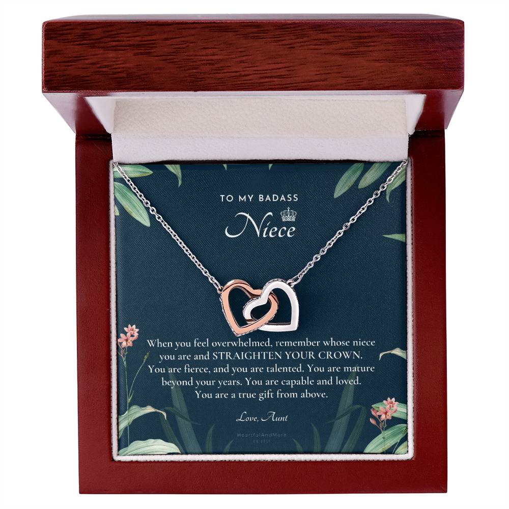 To My Badass Niece Straighten Your Crown Necklace Aunt Niece Necklace Niece Birthday Gift Niece Graduation Gift Interlocking Hearts Necklace