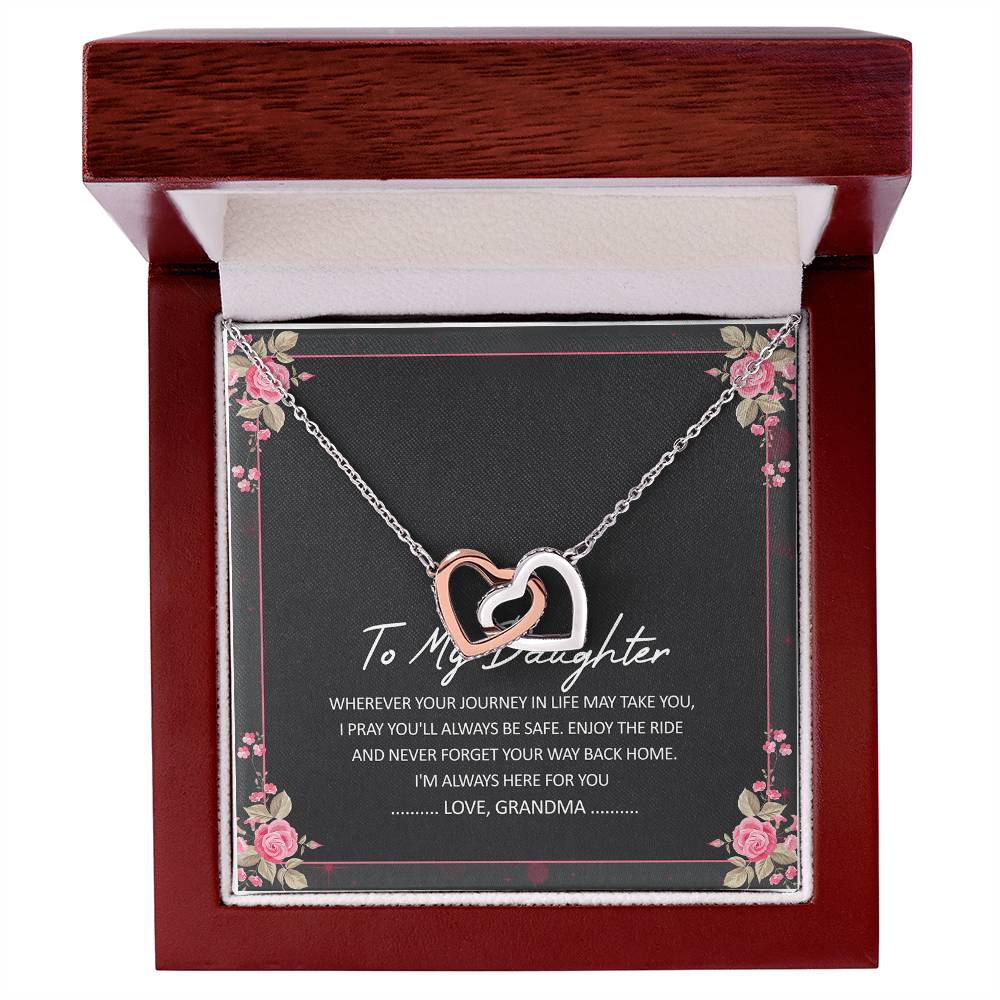 To My Daughter I'M Always Here For You Interlocking Hearts Necklace Birthday Message Card From Grandma