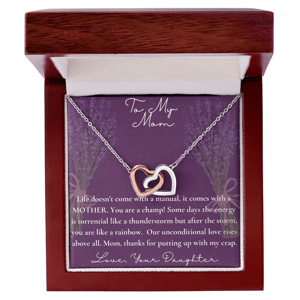 To Mom From Daughter Necklace. Happy Mother'S Day! Interlocking Hearts Necklace