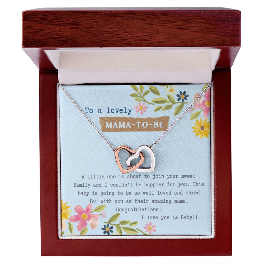 Mama To Be Interlocking Hearts Necklace Blue Floral Baby Shower