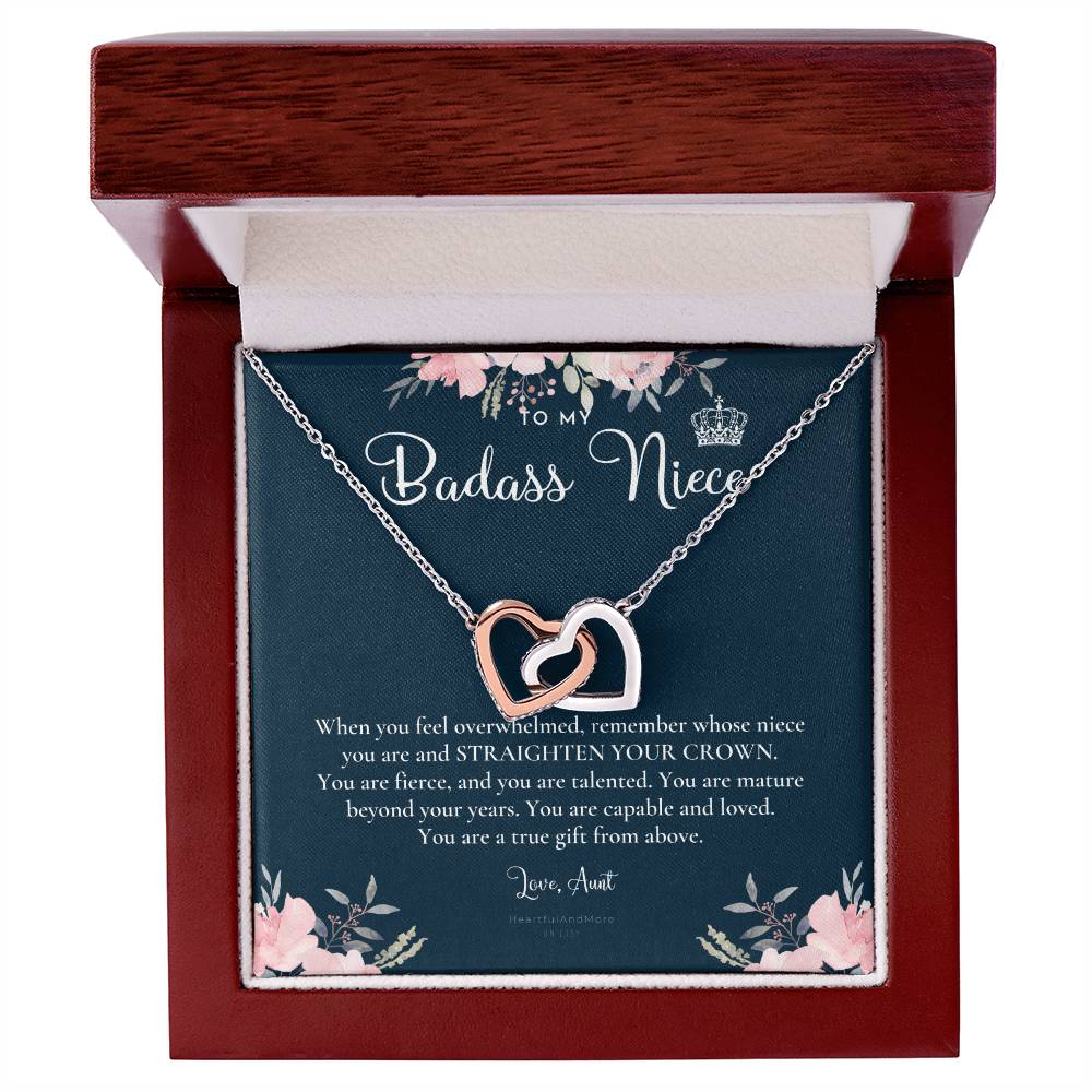 To My Badass Niece Straighten Your Crown Necklace Aunt Niece Necklace Niece Birthday Gift Niece Graduation Gift Interlocking Hearts Necklace