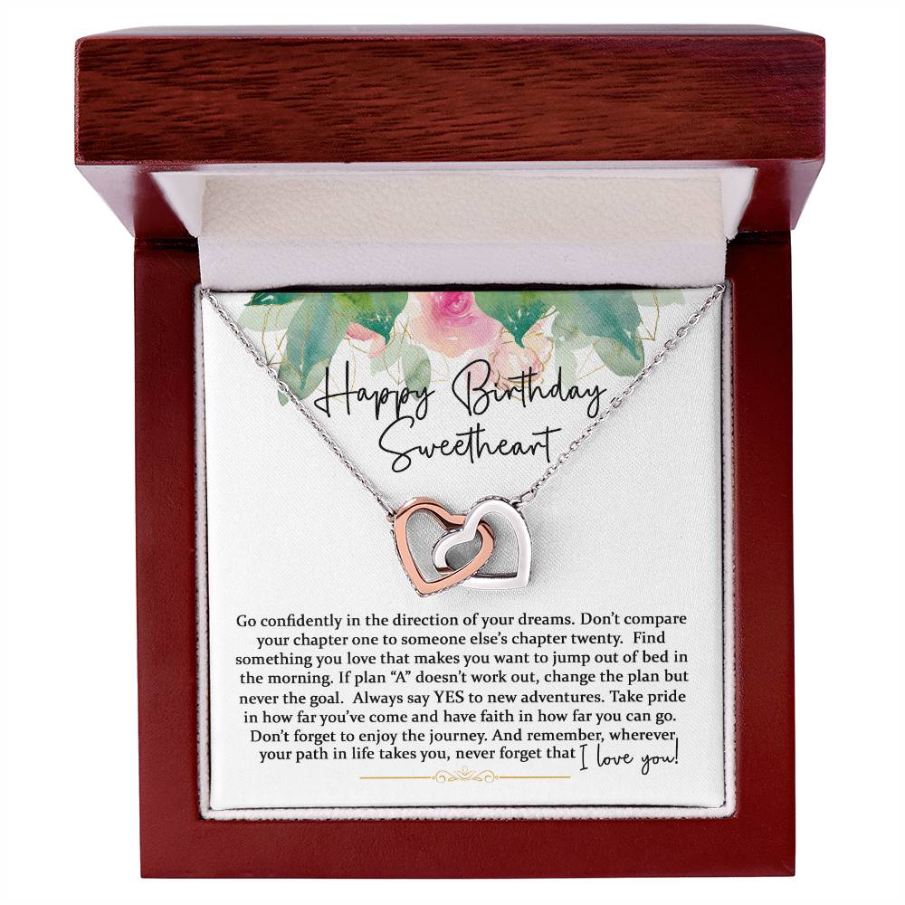 Happy Birthday Sweetheart - Interlocking Hearts - Pink Gold Interlocking Hearts Necklace