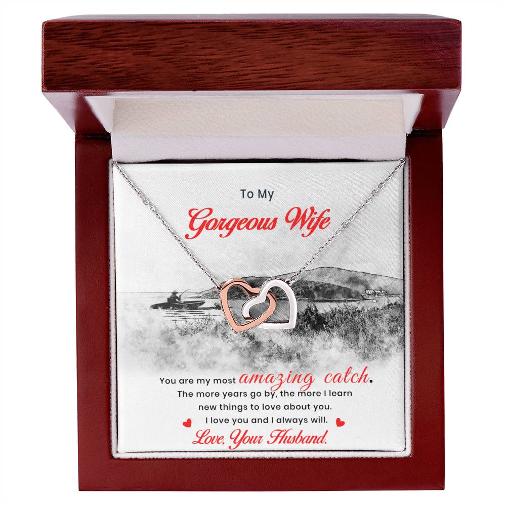 Gift For Wife From Fishing Husband Interlocking Hearts Necklace