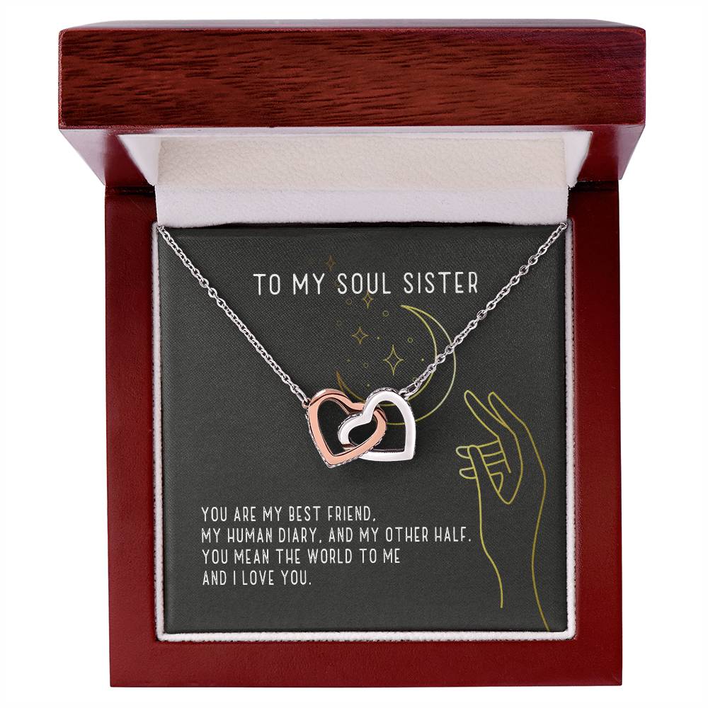 To My Soul Sister Two Hearts Necklace Interlocking Hearts Necklace
