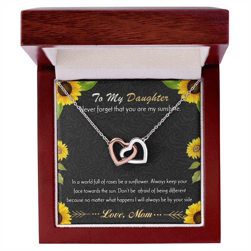 To My Daughter - Never Forget That You Are My Sunshine Interlocking Hearts Necklace