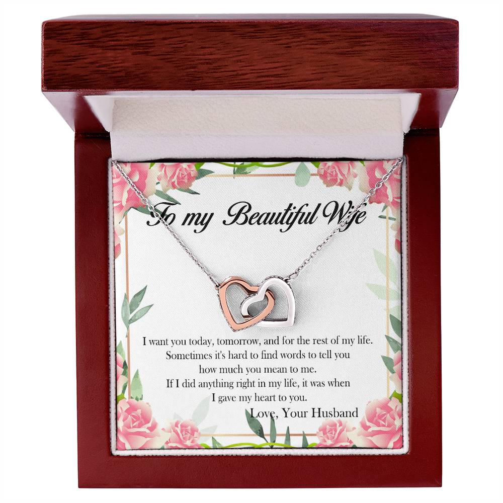 To My Beautiful Wife Interlocking Hearts Necklace