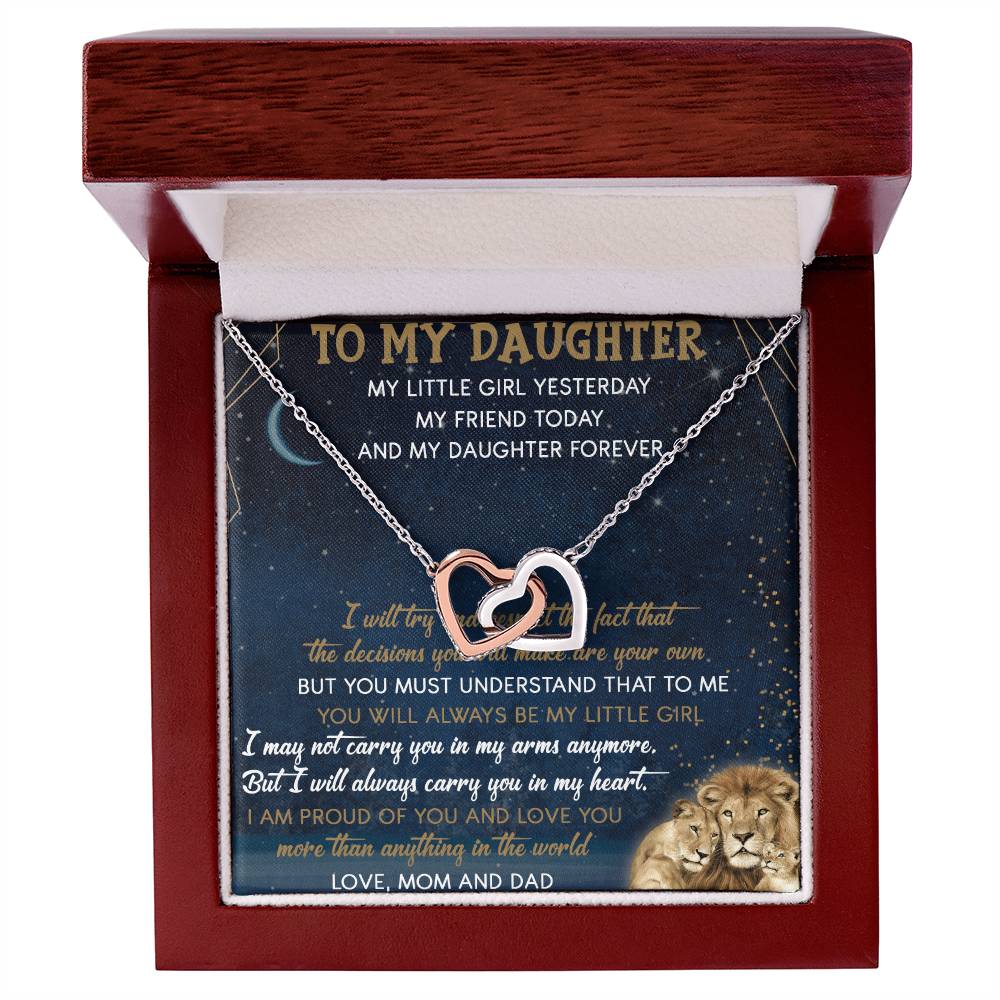 To My Daughter Interlocking Hearts Necklace Message Card