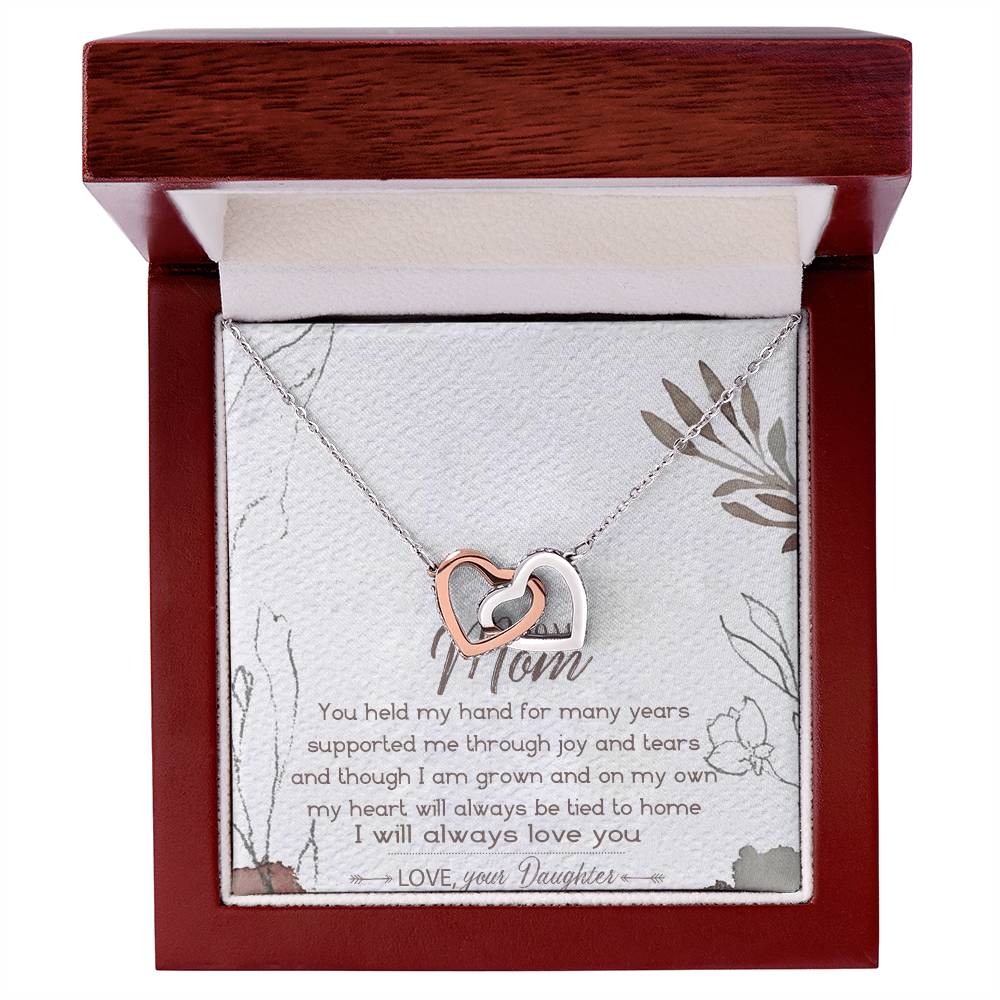 To My Mom Interlocking Hearts Necklace Message Card