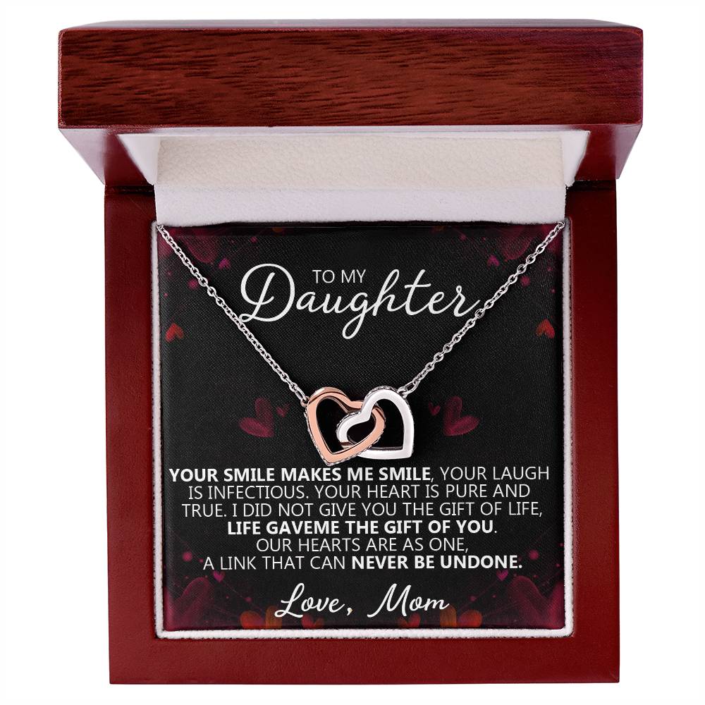 To My Daughter - You Make Me Smile - Unique Heart Bonding Necklace Gift Set Interlocking Hearts Necklace