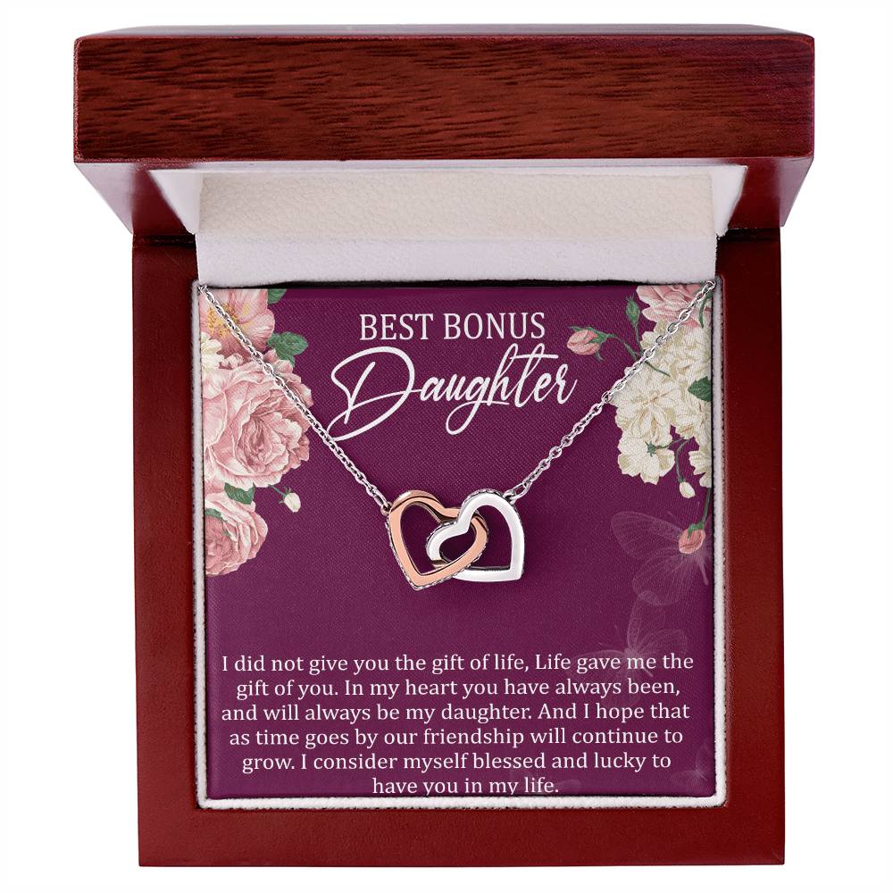 Best Bonus Daughter Interlocking Hearts Necklace Message Card