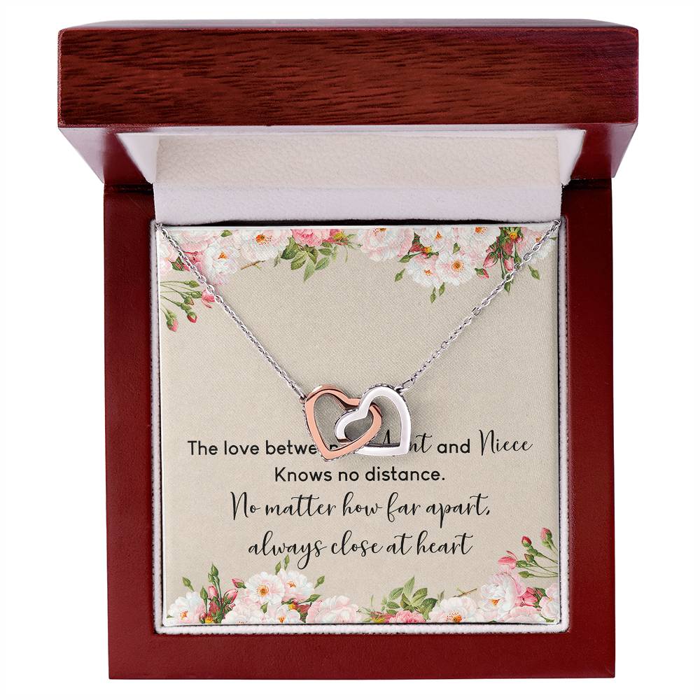 Aunt And Niece The Love No Distance Interlocking Hearts Necklace Birthday Message Card Gift
