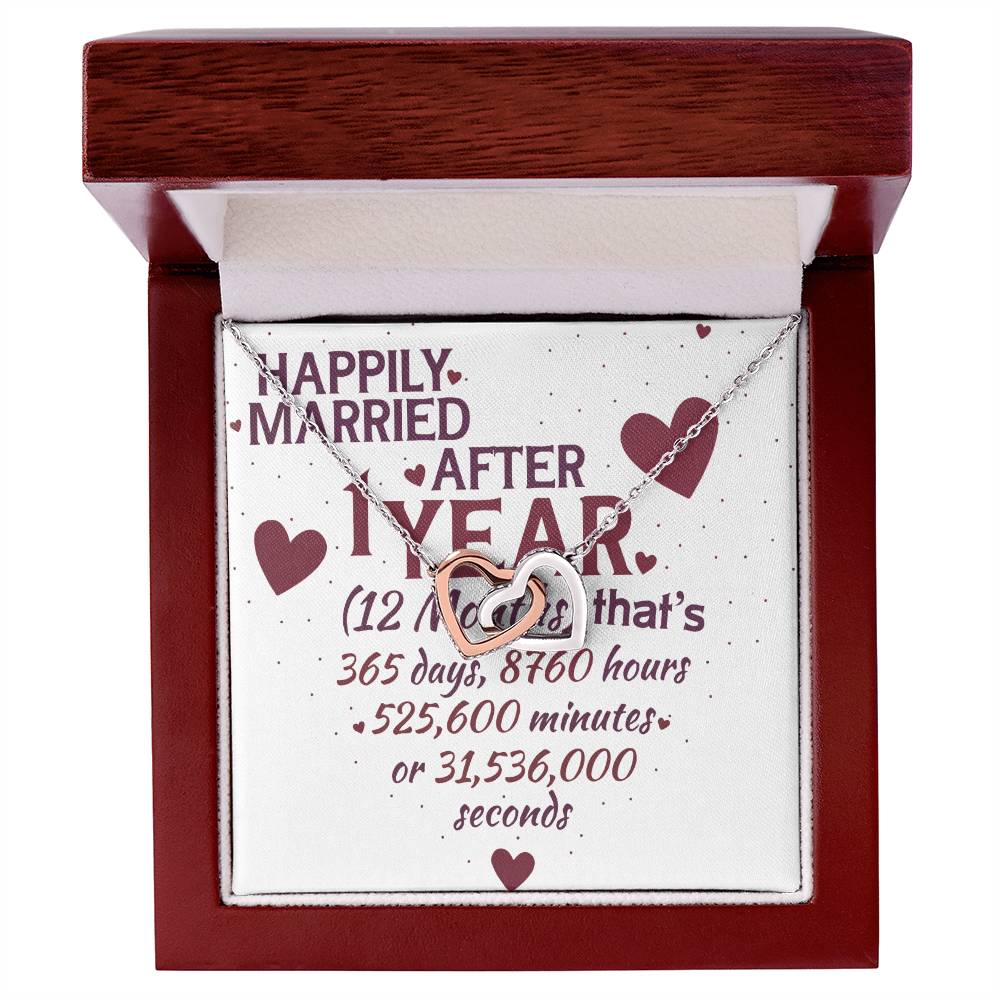 1 Year Anniversary Married Hanging Heart Sign Keepsake Interlocking Hearts Necklace