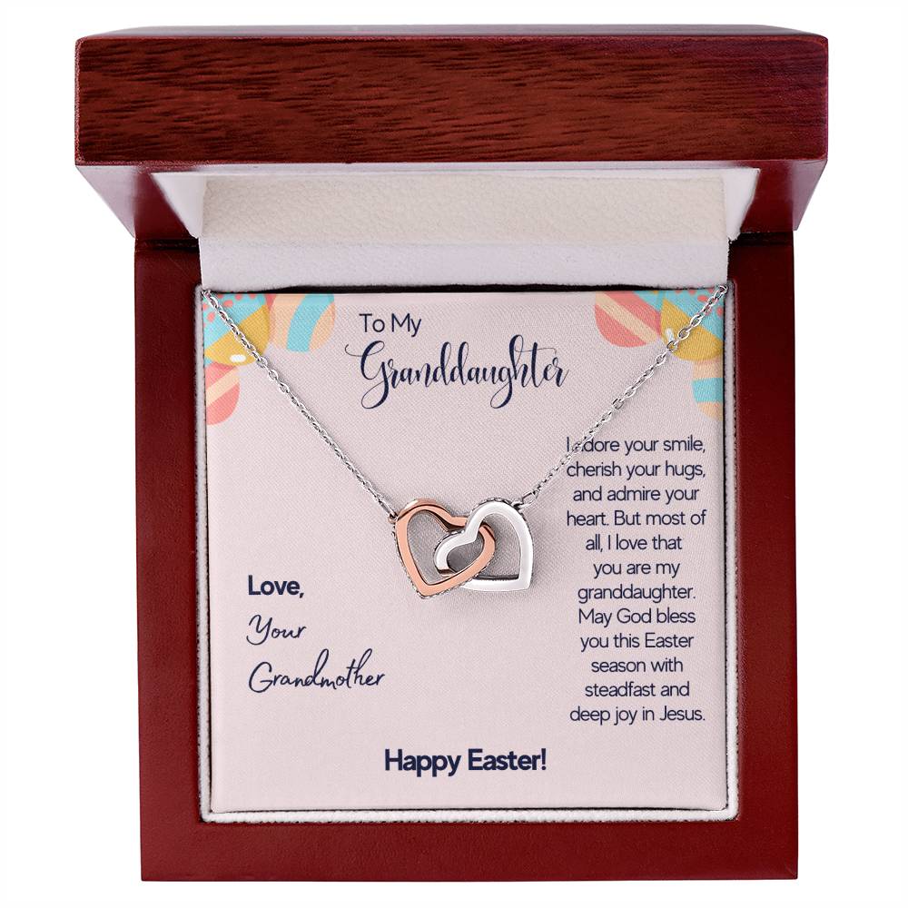 To My Granddaughter - I Adare Your Smile Cherish Your Hugs - Love Your Grandmother - Happy Easter - Necklace Interlocking Hearts Necklace