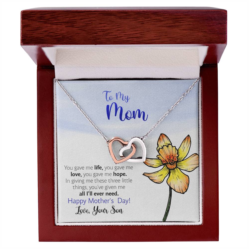 Mother'S Day From Son - You Gave Me Life - Interlocking Hearts Necklace
