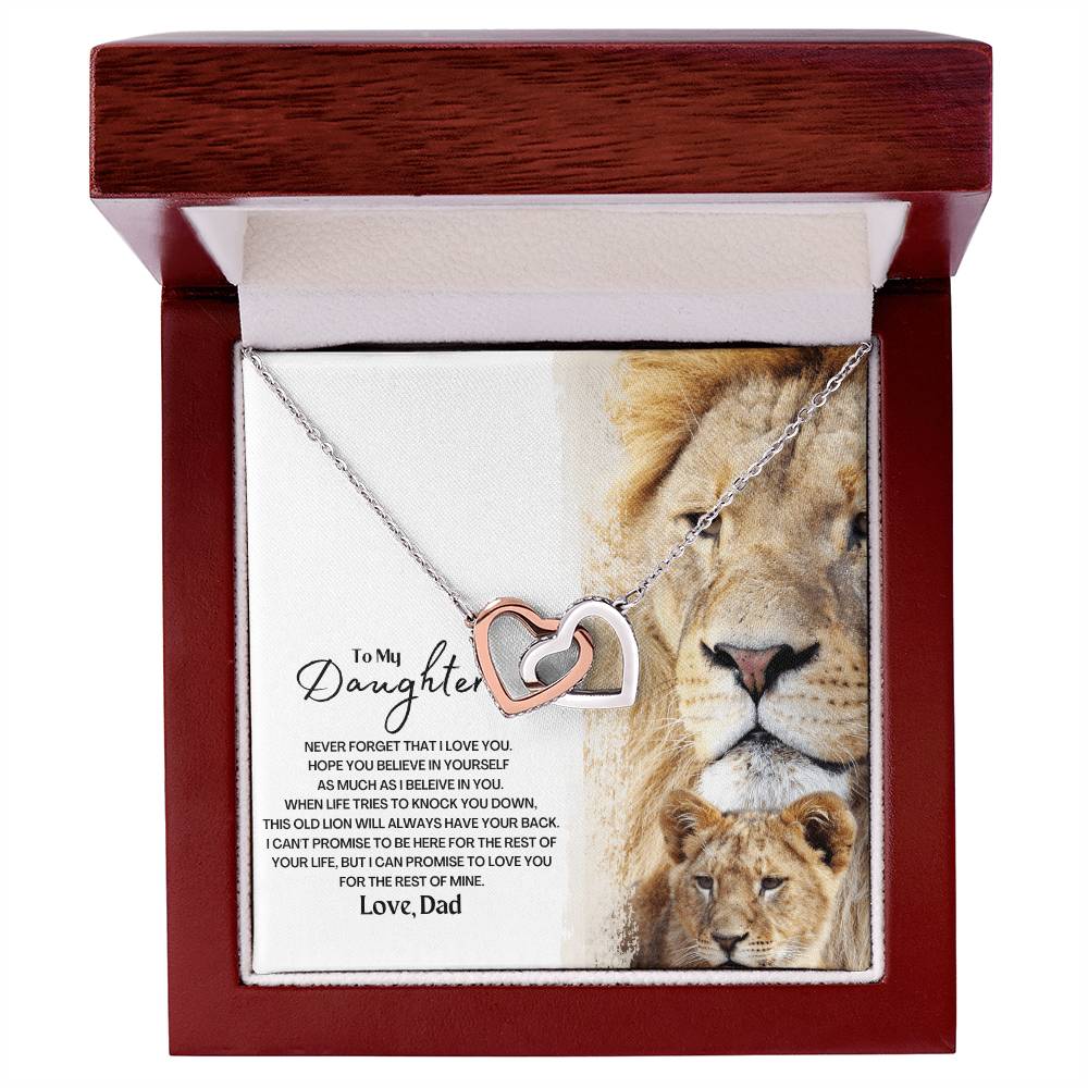 To My Daughter - This Old Lion Will Always Have Your Back Interlocking Hearts Necklace