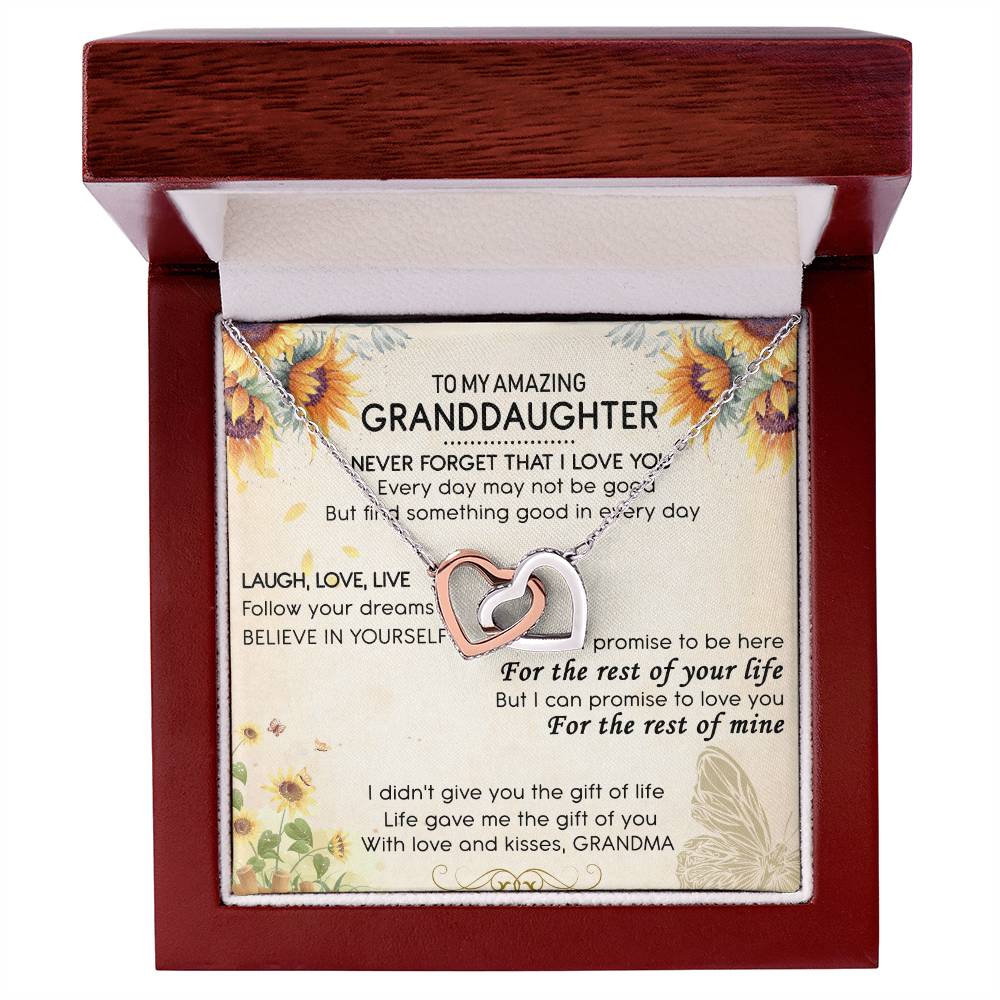 To My Amazing Granddaughter Interlocking Hearts Necklace Message Card