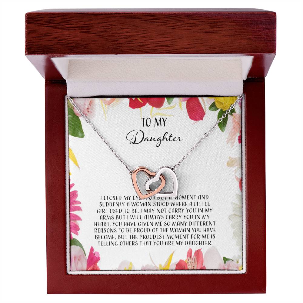 To My Daughter I Close My Eyes For A Moment - Floral Interlocking Hearts Necklace