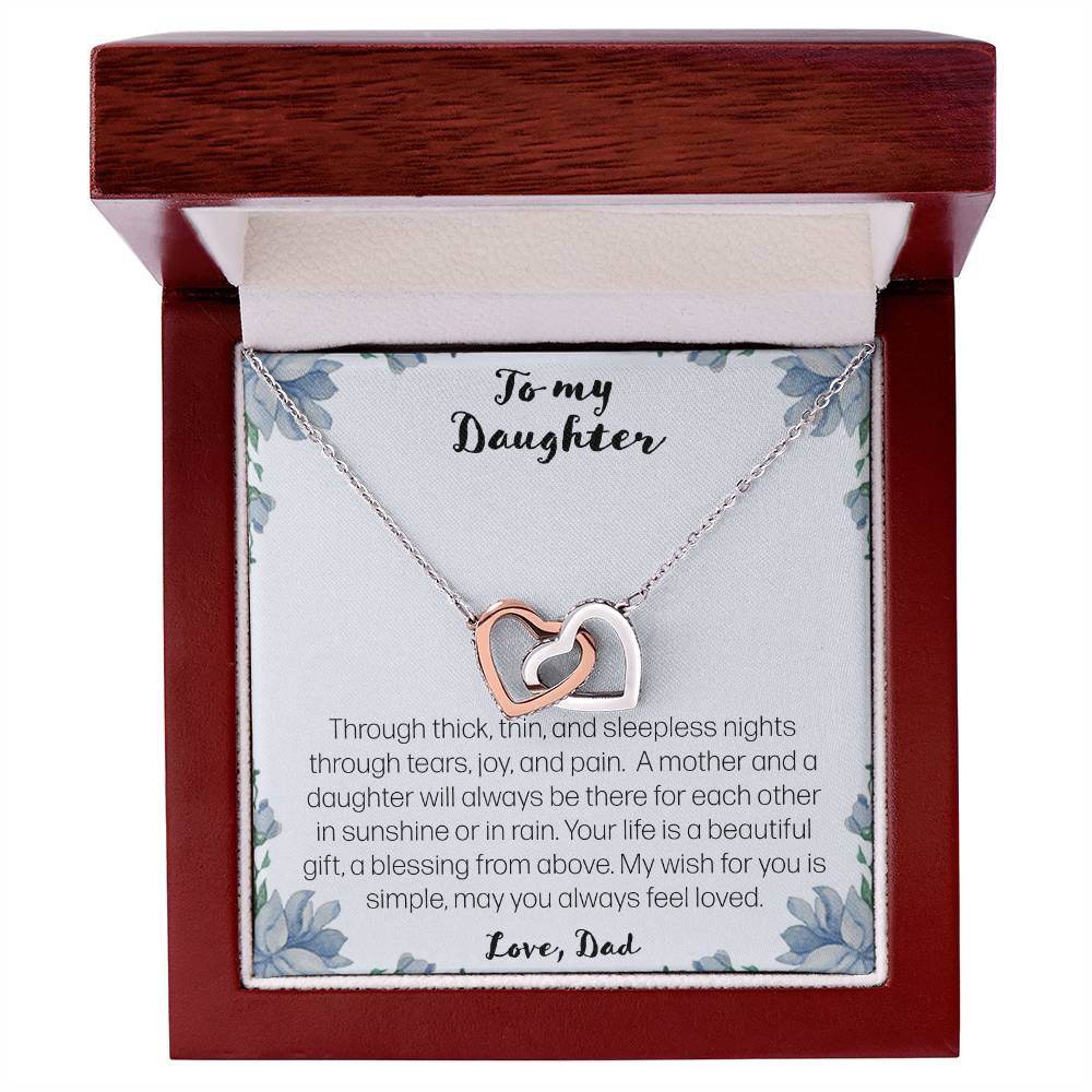To My Daughter. Through Thick And Thin - Love Dad Interlocking Hearts Necklace