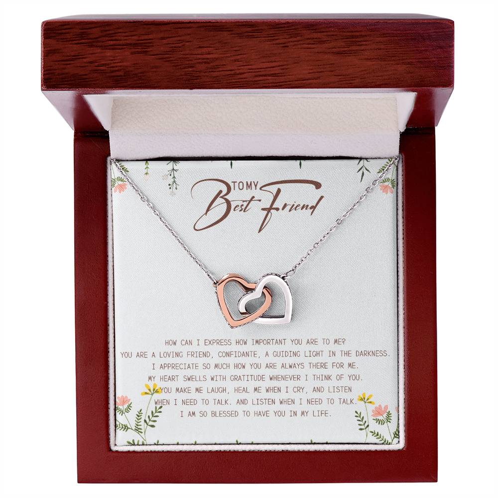 To My Best Friend Interlocking Hearts Necklace Message Card
