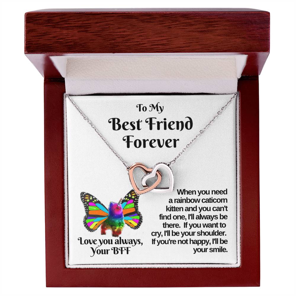 Rainbow Caticorn Linked Hearts Gift For Bff Interlocking Hearts Necklace