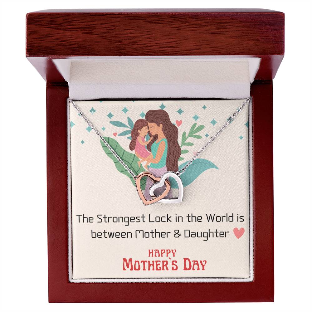 Love Lock Between Mother & Daughter ! Heart Pendant With Cubic Zirconia Interlocking Hearts Necklace